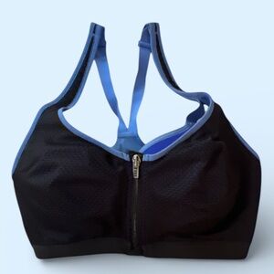 VSX Sport Zip Front Sports Bra Navy Light Blue Racerback 34D